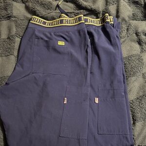 Med Couture Navy Blue Scrub Pants with Yellow Waistband